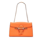 グッチ マイクログッチシマ エミリー ミディアム チェーン ショルダーバッグ 449635 オレンジ レザー レディース GUCCI 【中古】